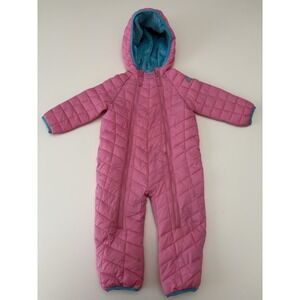Girls Snozu Pink Quilted One Piece Fleece Lined Snow Coat Hooded Size 18 Month
